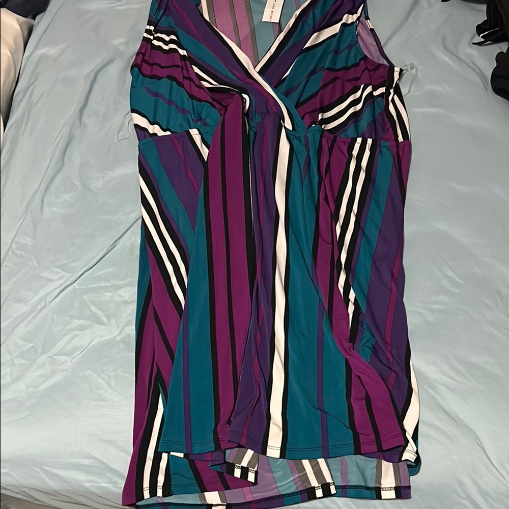 Striped V-Neck Sleeveless Dress